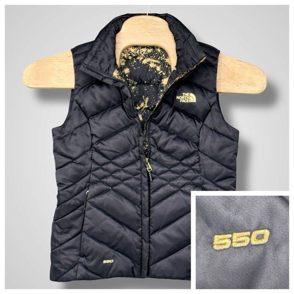 The North‎ Face Womens Vest Small Black Aconcagua 550 Goose Down Gold Lining - Picture 1 of 9